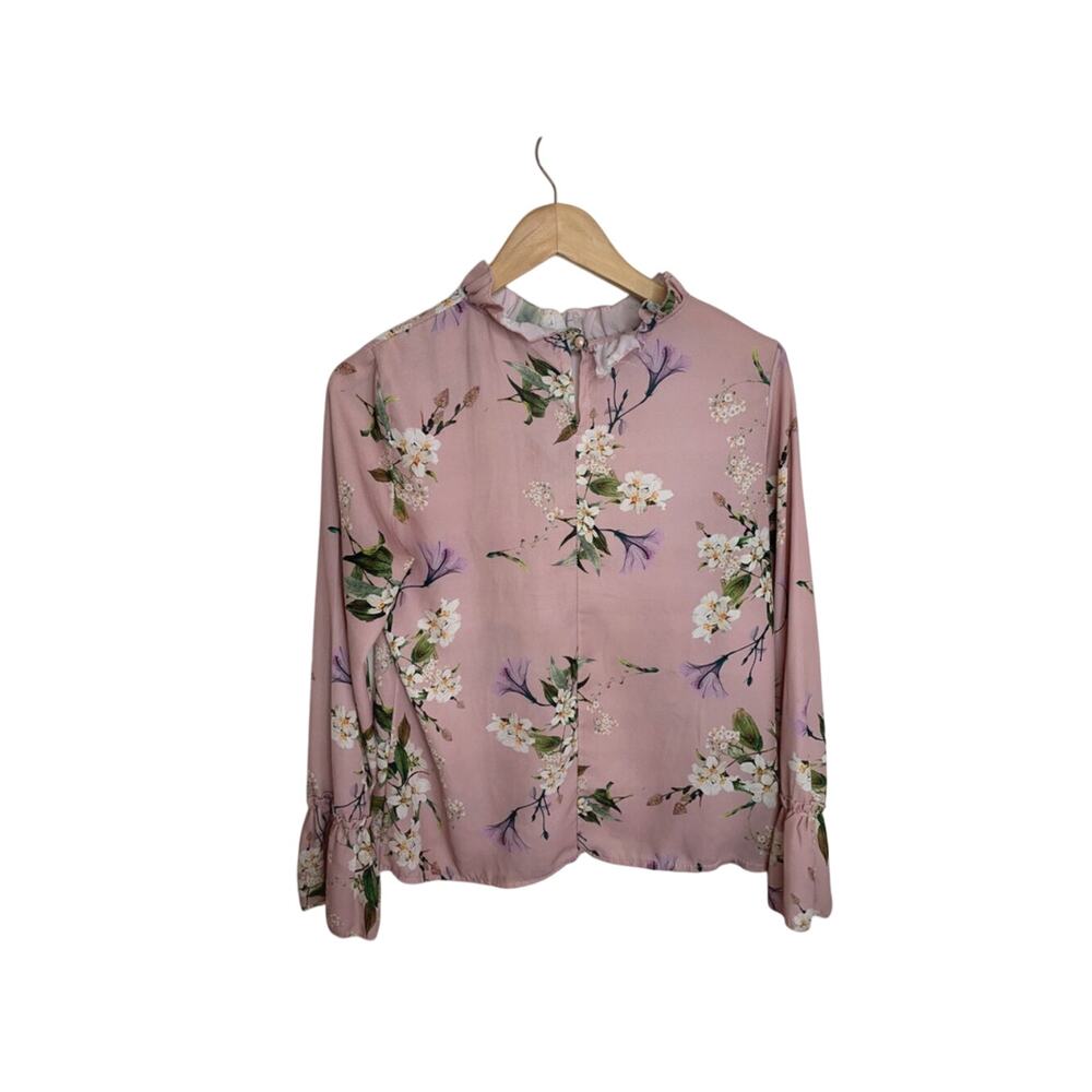 Pink Floral Long Sleeve Women’s M (8/10) Fairycore Coquette Cottagecore Blouse - Picture 5 of 5